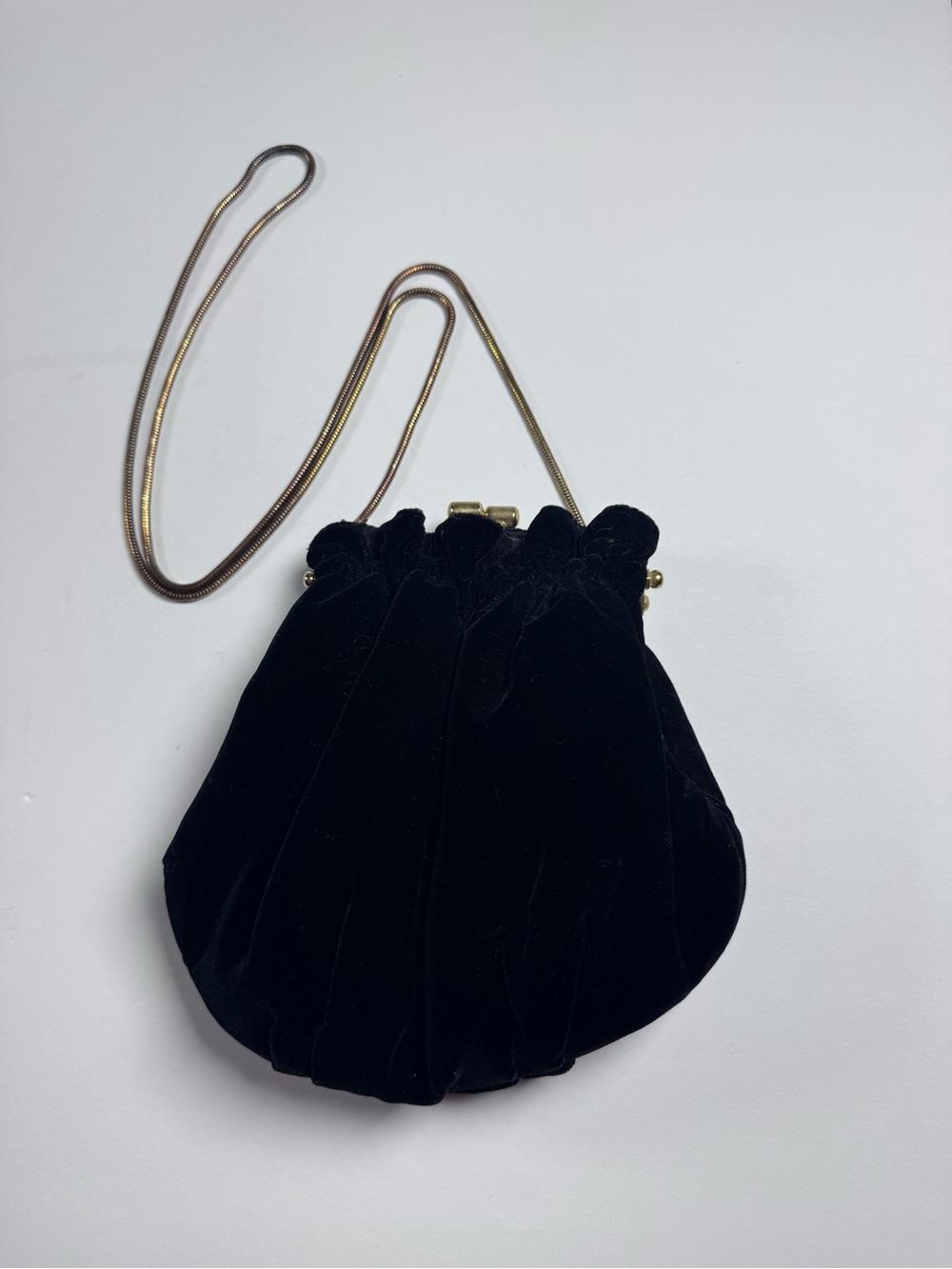 Black Velvet Drawstring Wristlet with Gold Chain Strap